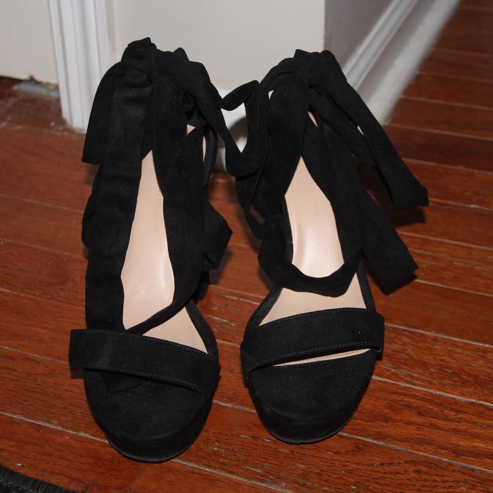 Nasty Gal Black Lace Up Open Toe Platform Heels